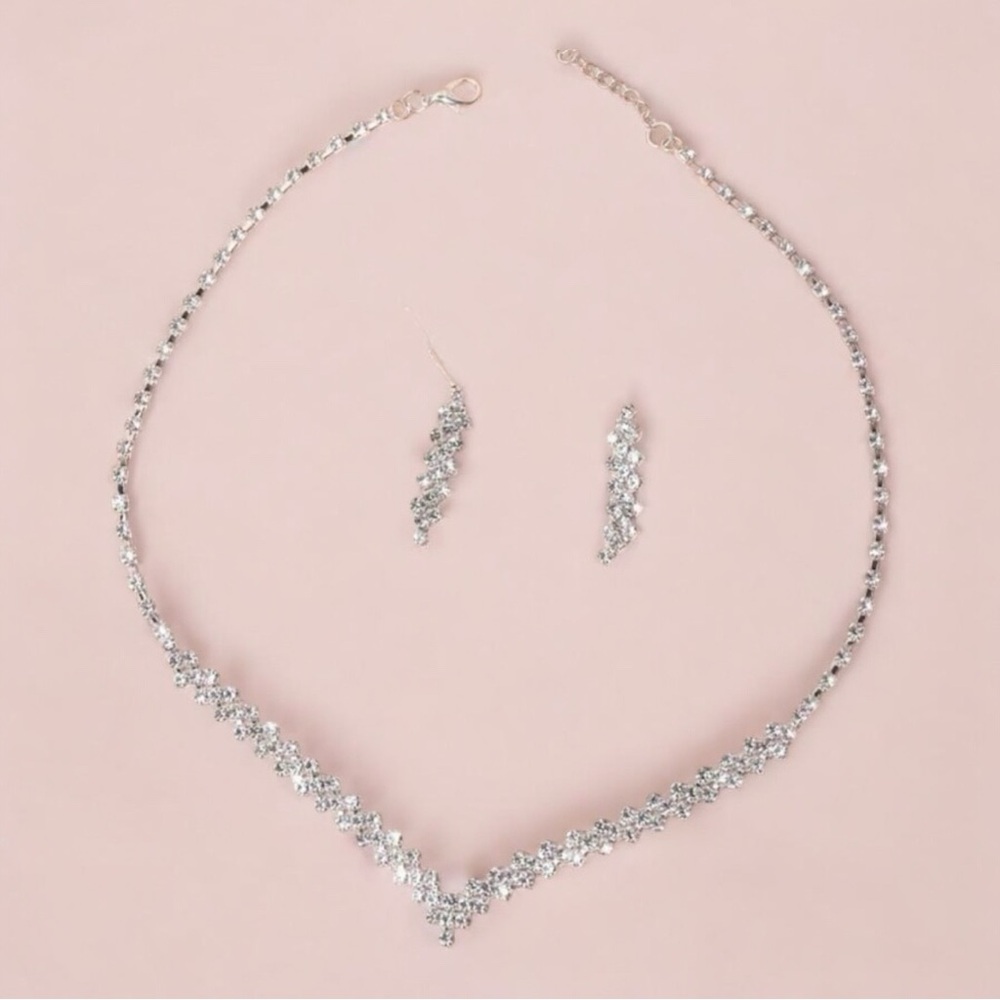 Rhinestone Crystal Necklace and Earrings Set Bridal Wedding Cocktail Party Prom